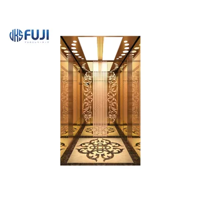 Best Price Custom Made 800KG Rose Mirror Etched 304 Hairline Stainless Steel Passenger Elevator Lift for Hotels and Apartments