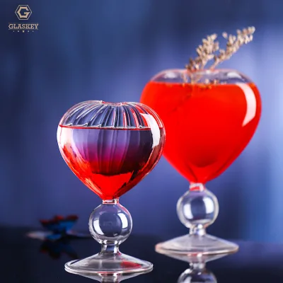 Creative Heart Shaped Glass With Straw Drinking Cup Juice Cup Cocktail Glass Hand Blown Glass Tumbler