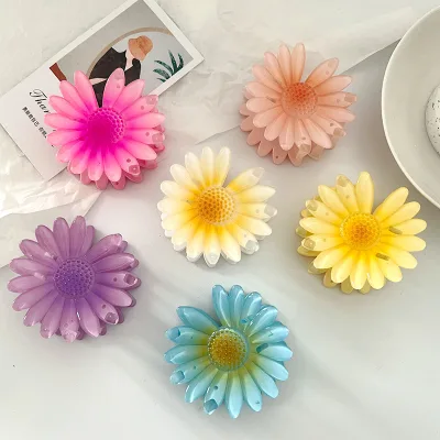 7CM Sweet Flower Hair Claw Colorful Shark Clip Simple and Elegant Back Head Hair Clip Candy Color Hair Accessories