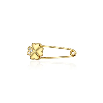 Grace Lucky Gold Plated 925 Silver Brooch Pins for Ladies Four Leaf Clover Design for Engagement Wedding Party Gift