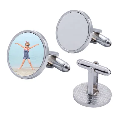 Fashion Metal Gift Art Crafts Customized Logo Printable Clothing Link Button Sublimation Round Cuff Link