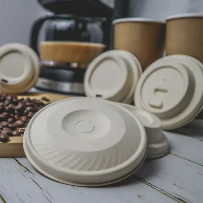 100% Plant Fibers Coffee Cup Lid Compostable & Biodegradable Fiber Paper Cups with Lid