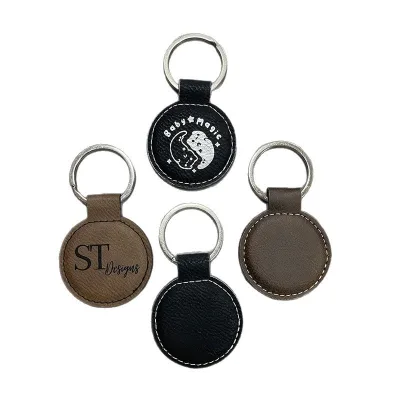 Custom logo Leather Keychain Round Shape Circle Soft Textured Leather Giveaway Gift