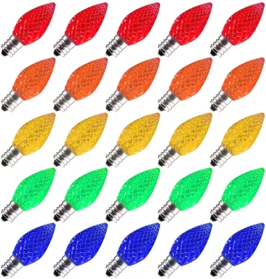 UL Certified C7 LED Filament Bulb IP65 Waterproof 120V 30000 Hours Warm White Christmas Tree String Light Replacement