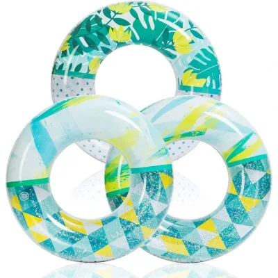 Factory Cross Border Inflatable Adult Swimming Rings for Adults Float Maple Leaf Sequins Translucent Summer Beach PVC Pool
