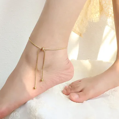 No Fade Super Simple Adjustable Stainless Steel Snake Chain Anklet Gold Plating Ankle