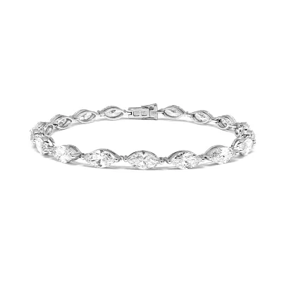 18K White Gold Marquise Cut Lab Grown Diamond Tennis Bracelet, Bezel Set for Women Bridal & Evening Jewelry