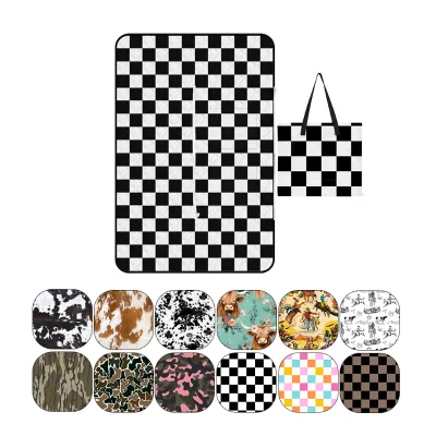 Customized Checkered Zipper Picnic Blanket, Foldable with Zipper, Blanket and Bag Integrated, Suitable for Travel Use