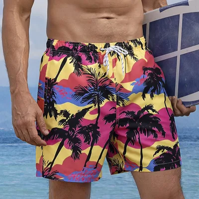 New Design Men's Floral Swim Trunk Summer Vacation Men's Casual Surfing Shorts 5 Points Liner Beach Pants