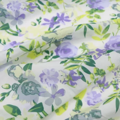 Newest Violet Green Flower Printed Soft Breathable Silk Cotton Fabric for Women Amazing Summer Children Healthy Dress
