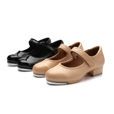 Professional Women Tap Dance Shoes Black Beige Leather Tap Shoes With Metal Plates for Jazz Dance Performance