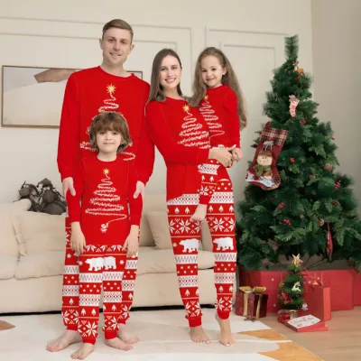 New Arrival Custom Printing Mom Dad Kids Red Pajama Set Christmas Clothes Family Pajamas Matching Outfits
