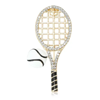 New Stylish Creative Alloy Crystal Rhinestone Tennis Racket Brooch Minimalist Designmens Womens Clothing Boutonniere