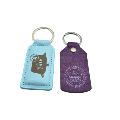 Custom logo Print Advertising Gift High Quality Keychain Leather Rectangle Shape Brown Color