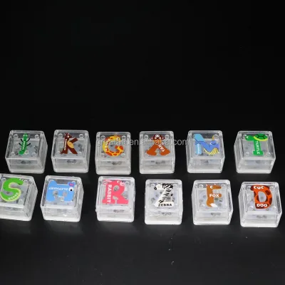 Water Activated LED Ice Cubes with Animal Alphabet Letters, Light up When Wet, Kids Bath Toy Party Decoration