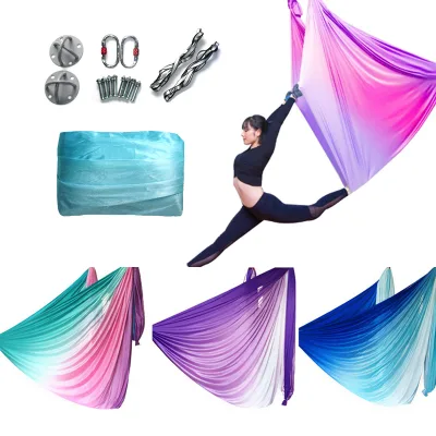 GRASSFIT Gradient Color Extension Straps Anti-Gravity Elastic Aerial Yoga Swing Hammock Set