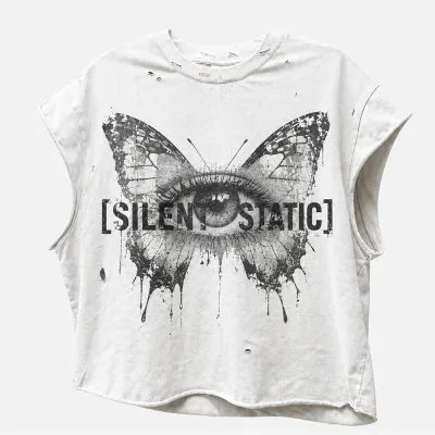Original Design Blank Custom DTG Eye butterfly Graphics Printed Tees Streetwear Cotton Acid Washed Cap Sleeve tank Top T-shirts