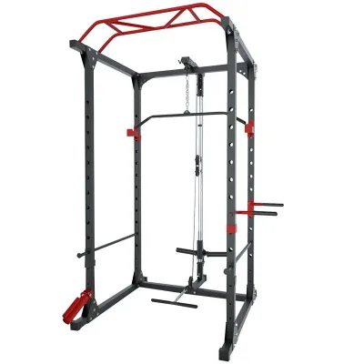 Squat Rack Cable Crossover Steel 12-Level Adjust Dual Pulley Weight Storage Home Gym Power Cage Unisex