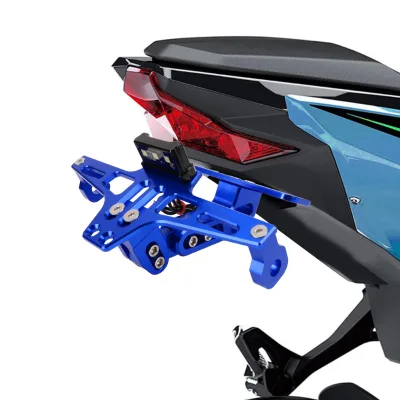 Blue Motorcycle License Number Plate Holder with LED Light Frame Moto Turn Signal Light Bracket CNC Aluminum Adjustable