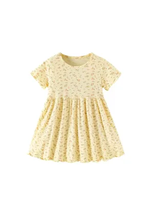 Custom Skin-friendly Soft Fabric Toddler Mini Flower Dress Round Neck Ruffle Cuff Swing Dress for Little Girls Casual Outfit
