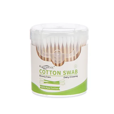 Professional Grade 200Pcs Bamboo Sticks Organic Pure Cotton Swab With Spring Lid Plastic Box for Cosmetic Applications