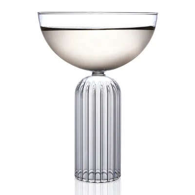 Hand Mouth Blown May Collection Glass Features Pleated Stem Champagne Coupe