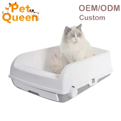 Premium Semi Enclosed Stainless Steel Cat Litter Tray Large Capacity Easy Clean Washable Cover Indoor Outdoor