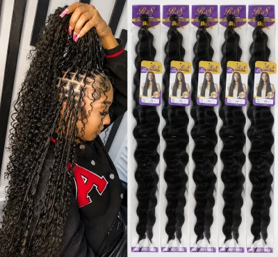 24 Inch Deep Wave Crochet Hair Ocean Wave Synthetic Braiding Hair Extensions High Temperature Fiber for Black Women Boho Braids