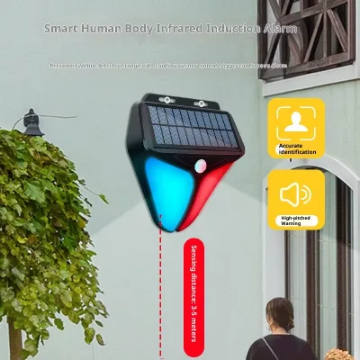 Solar LED Alarm Light Motion Sensor Siren 90DB IP67 Home Fence Farm Yard Garage Outdoor Warning Light