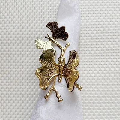 Bulk Cheap Gold Plated Metal Leaf Napkin Ring