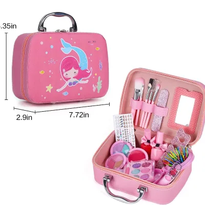Princess Mermaid Handbag Kids Makeup Toy Set, Girls Pretend Play Cosmetic Kit