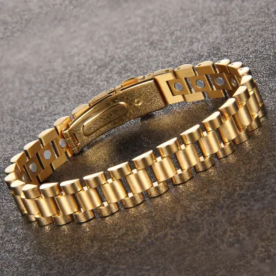 Simple Adjustable Men's 18K Gold Waterproof Strap Magnetic Bracelet Health Stainless Steel Bracelet Men Daily Wear Accessory