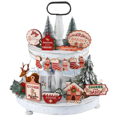 Tiered Tray Decorations Merry Christmas Wooden Signs for Christmas Party Home