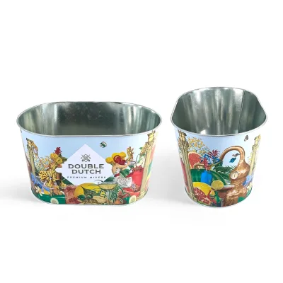Jinyuanbao Facoty Custom Metal Tinplate Oval Ice Tin Bucket Candy Snack Storage Tin Container Beer Barrel Tin Pail