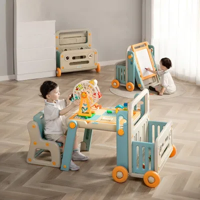 Multifunction Cute Kindergarten Children Drawing Table and Chairs Set Living Room Furniture Building Block Board Drawing Toys