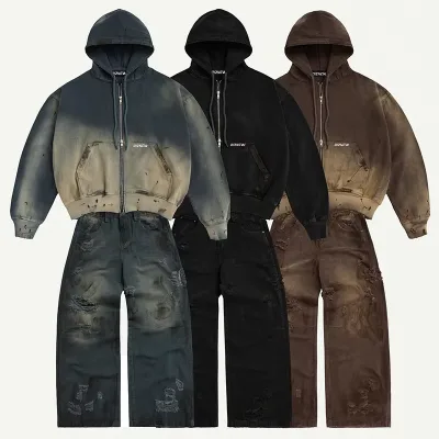 DiZNEW Hoodie Set Customize Your Own logo Retro Tie Dye Gradient With Two Hoodies and Sweatpants