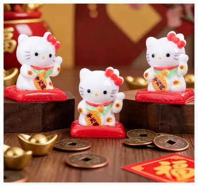 Cartoon Cute Lovely Lucky Kitty Cat Waiving Hand Animal Figurines Resin Toy Figures Kawaii 2026 New Year Decorations Kid Toys