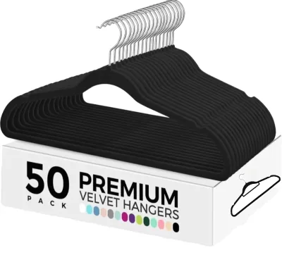 Best Seller 50 Packs Velvet Hanger Space Save Non-slip Ultra Thin Flocked Flexible Wardrobe Bathroom Supermarket
