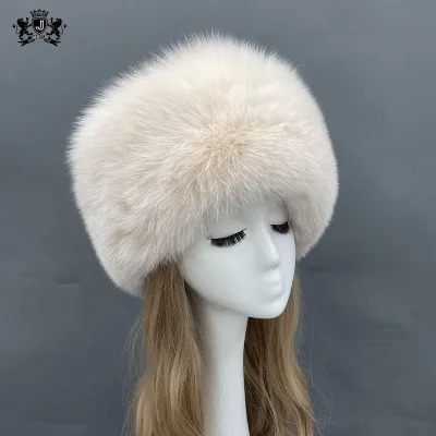 Janefur Luxury Thick Warm Russia Fur Hat Real Leather Classic Women Men Natural Fox Winter Fur Hats
