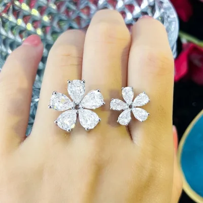 Double Flower Diamond Bride Wedding Rings High Quality Engagement Rings for Women Jewelry