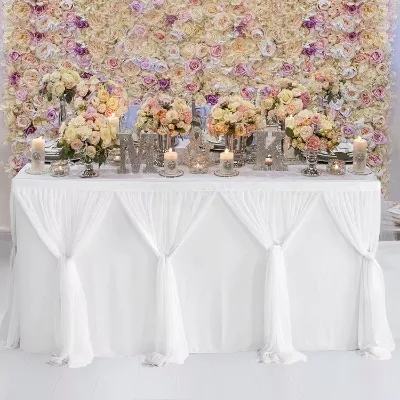 White Tulle Table Skirts for Rectangle Tables 6ft for Wedding Party Bridal Shower Table Cloth for Cake Dessert Buffet Banquet