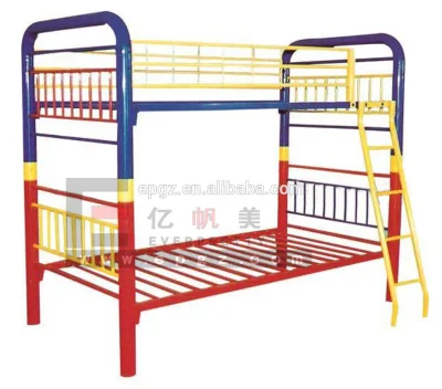 Hot Sale Kindergarten Furniture Colorful Metal Frame Kids Bunk Bed for Nursery Double Bed with Ladder for Kids