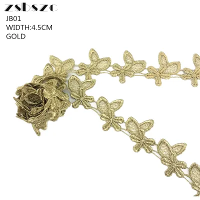 High Quality Luxury Gold Lace Trim Water Soluble Embroidery Flower Lace Ribbon Fabric for Wedding Dress Clothes Decorative Lace