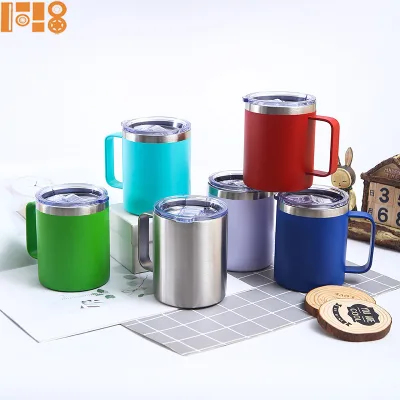 Custom logo Printed 12oz Travel Water Coffee Mug Thermal Insulated Camp Tumbler Metal Stainless Steel Coffee Cup