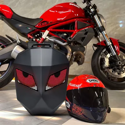 Man Boys Hard Shell DIY Cool Mask Eyes Motorcycle Riding Knight Black Phone Control Led Screen Display Backpack Waterproof