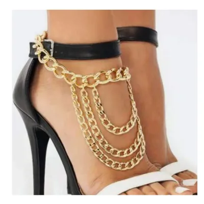 Jachon Trendy Individual Multi-layer Tassel Anklet Sexy Simple Golden Chain Foot Ornaments