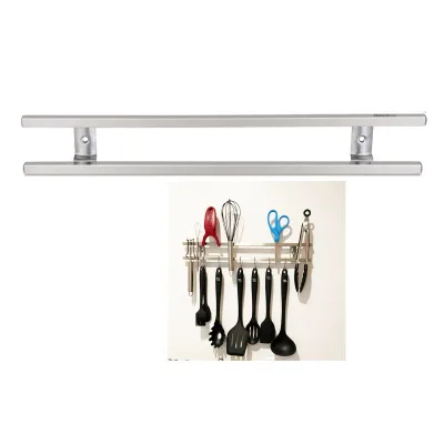 Double Bar Magnetic Knife Holder Stainless Steel Knife Rack Strip Wall Mount Magnet Knife Block With Hooks 30 40 45 50 60CM