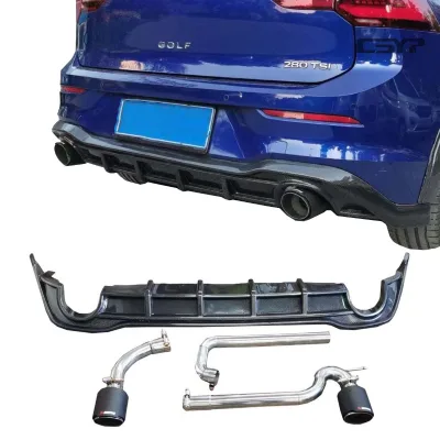 For 2020 2023 Volkswagen Golf8 MK8 CS Style Carbon Fiber Rear Bumper Diffuser with Exhaust Pipe GTI8 Auto Racing