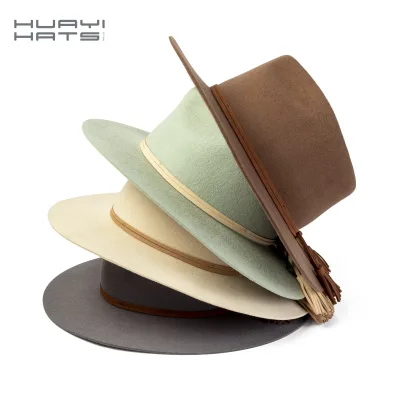 Huayihats Wholesale Autumn Luxury Waterproof Personalized High Quality Ladies Green Real 100% Solid Wool Fedora Distressed Hats