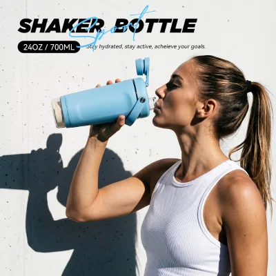 24oz Sports Protein Shaker Cup with Removable Mixer Strainer Supplement Storage Container Leakproof Water Bottle